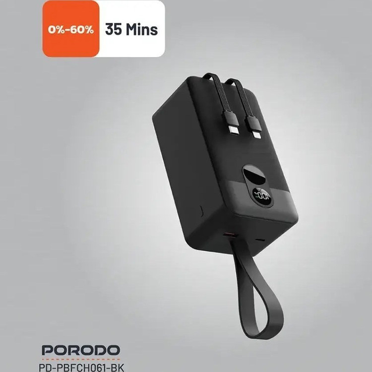 پاوربانک پرودو مدل Integrated Cables ظرفیت 50000 میلی آمپر بر ساعت
