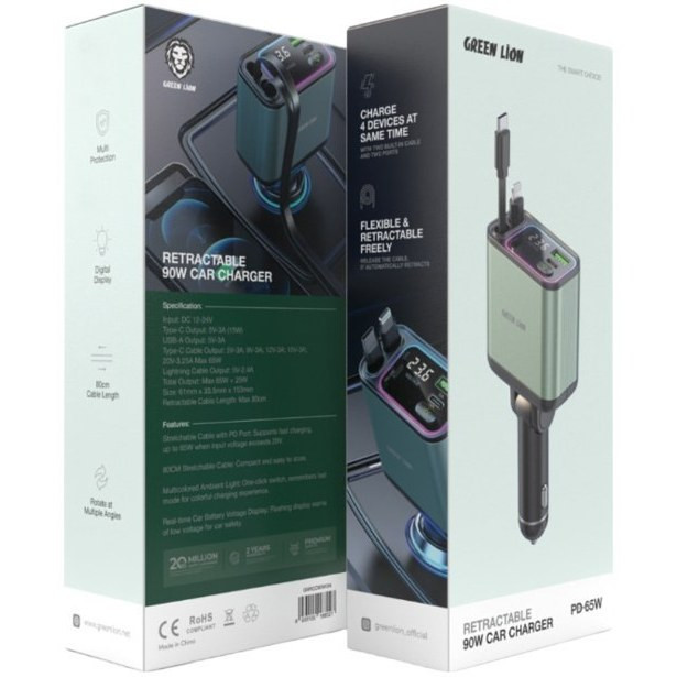 شارژر فندکی گرین لاین مدل Retractable
