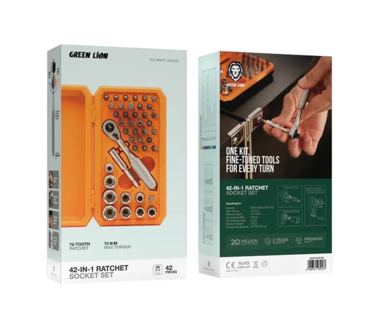 ست آچار بکس 42کاره گرین لاین مدل Green Lion 42-IN-1 Ratchet Socket Set